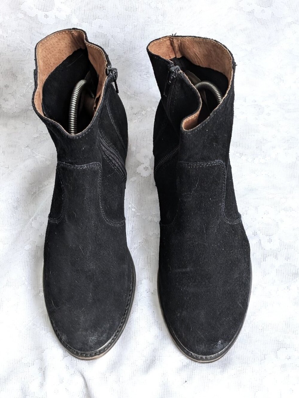 MING ORIGINALS Black Suede Leather Side Zip Ankle Boots Women's Size 9